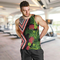 Aotearoa Tukutuku Motif Men Tank Top Pohutukawa and Fern Leaves