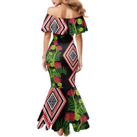 Aotearoa Tukutuku Motif Mermaid Dress Pohutukawa and Fern Leaves LT03 - Polynesian Pride