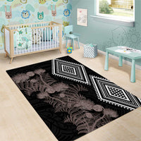 Aotearoa Tukutuku Motif Area Rug Pohutukawa and Fern Leaves Grayscale Color