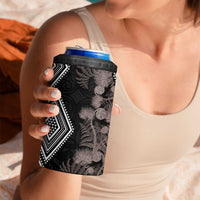 Aotearoa Tukutuku Motif 4 in 1 Can Cooler Tumbler Pohutukawa and Fern Leaves Grayscale Color LT03 - Polynesian Pride