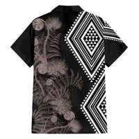 Aotearoa Tukutuku Motif Family Matching Summer Maxi Dress and Hawaiian Shirt Pohutukawa and Fern Leaves Grayscale Color LT03 - Polynesian Pride