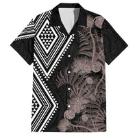 Aotearoa Tukutuku Motif Hawaiian Shirt Pohutukawa and Fern Leaves Grayscale Color LT03 Black - Polynesian Pride
