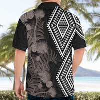 Aotearoa Tukutuku Motif Hawaiian Shirt Pohutukawa and Fern Leaves Grayscale Color LT03 - Polynesian Pride