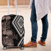 Aotearoa Tukutuku Motif Luggage Cover Pohutukawa and Fern Leaves Grayscale Color