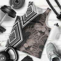 Aotearoa Tukutuku Motif Men Tank Top Pohutukawa and Fern Leaves Grayscale Color