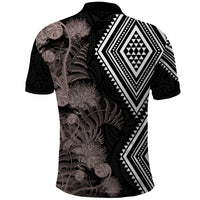 Aotearoa Tukutuku Motif Polo Shirt Pohutukawa and Fern Leaves Grayscale Color LT03 - Polynesian Pride