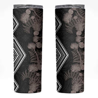 Aotearoa Tukutuku Motif Skinny Tumbler Pohutukawa and Fern Leaves Grayscale Color LT03 Black - Polynesian Pride