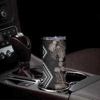 Aotearoa Tukutuku Motif Skinny Tumbler Pohutukawa and Fern Leaves Grayscale Color LT03 - Polynesian Pride