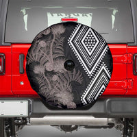 Aotearoa Tukutuku Motif Spare Tire Cover Pohutukawa and Fern Leaves Grayscale Color LT03 - Polynesian Pride