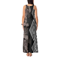 Aotearoa Tukutuku Motif Tank Maxi Dress Pohutukawa and Fern Leaves Grayscale Color LT03 - Polynesian Pride