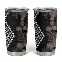 Aotearoa Tukutuku Motif Tumbler Cup Pohutukawa and Fern Leaves Grayscale Color LT03 Black - Polynesian Pride