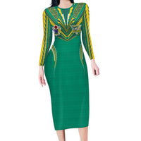 Custom Cook Islands Rugby Family Matching Long Sleeve Bodycon Dress and Hawaiian Shirt Tatau Art Sport Style Green Color LT03 Mom's Dress Green - Polynesian Pride