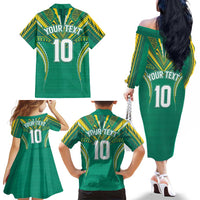 Custom Cook Islands Rugby Family Matching Off The Shoulder Long Sleeve Dress and Hawaiian Shirt Tatau Art Sport Style Green Color LT03 - Polynesian Pride