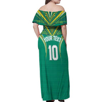 Custom Cook Islands Rugby Family Matching Off Shoulder Maxi Dress and Hawaiian Shirt Tatau Art Sport Style Green Color LT03 - Polynesian Pride
