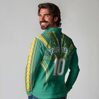 Custom Cook Islands Rugby Long Sleeve Polo Shirt Tatau Art Sport Style Green Color
