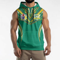 Custom Cook Islands Rugby Sleeveless Hoodie Tatau Art Sport Style Green Color