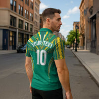 Custom Cook Islands Rugby Zipper Polo Shirt Tatau Art Sport Style Green Color