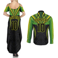 Custom Cook Islands Rugby Couples Matching Summer Maxi Dress and Long Sleeve Button Shirt Tatau Art Sport Style Black Color