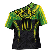 Custom Cook Islands Rugby Cross Shoulder Shirt Tatau Art Sport Style Black Color