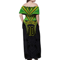 Custom Cook Islands Rugby Family Matching Off Shoulder Maxi Dress and Hawaiian Shirt Tatau Art Sport Style Black Color LT03 - Polynesian Pride