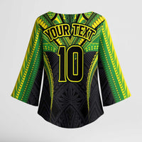 Custom Cook Islands Rugby Kimono Sleeve Blouse Tatau Art Sport Style Black Color