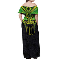 Custom Cook Islands Rugby Off Shoulder Maxi Dress Tatau Art Sport Style Black Color