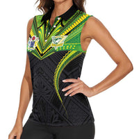 Custom Cook Islands Rugby Women Sleeveless Polo Shirt Tatau Art Sport Style Black Color LT03 - Polynesian Pride