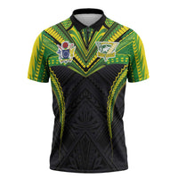 Custom Cook Islands Rugby Zipper Polo Shirt Tatau Art Sport Style Black Color