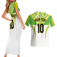Custom Cook Islands Rugby Couples Matching Short Sleeve Bodycon Dress and Hawaiian Shirt Tatau Art Sport Style White Color LT03 - Polynesian Pride