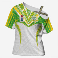 Custom Cook Islands Rugby Cross Shoulder Shirt Tatau Art Sport Style White Color