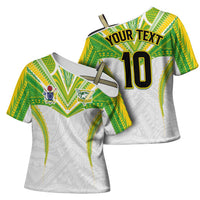 Custom Cook Islands Rugby Cross Shoulder Shirt Tatau Art Sport Style White Color