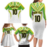 Custom Cook Islands Rugby Family Matching Long Sleeve Bodycon Dress and Hawaiian Shirt Tatau Art Sport Style White Color LT03 - Polynesian Pride