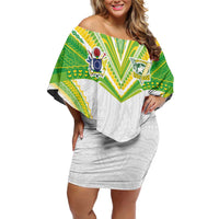 Custom Cook Islands Rugby Family Matching Off Shoulder Short Dress and Hawaiian Shirt Tatau Art Sport Style White Color LT03 Mom's Dress White - Polynesian Pride