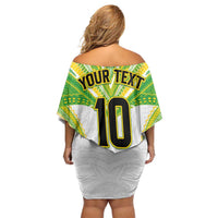 Custom Cook Islands Rugby Family Matching Off Shoulder Short Dress and Hawaiian Shirt Tatau Art Sport Style White Color LT03 - Polynesian Pride