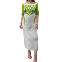 Custom Cook Islands Rugby Family Matching Puletasi and Hawaiian Shirt Tatau Art Sport Style White Color LT03 Mom's Dress White - Polynesian Pride
