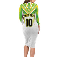 Custom Cook Islands Rugby Long Sleeve Bodycon Dress Tatau Art Sport Style White Color
