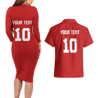 Custom Tonga Rugby Couples Matching Long Sleeve Bodycon Dress and Hawaiian Shirt Ngatu Motifs and Pacific Patterns
