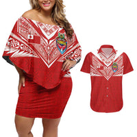 Custom Tonga Rugby Couples Matching Off Shoulder Short Dress and Hawaiian Shirt Ngatu Motifs and Pacific Patterns