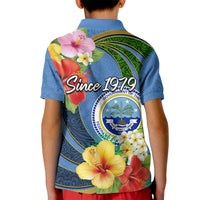 Micronesia Constitution Day Kid Polo Shirt Hibiscus and Tapa Tribal Pattern LT03 - Polynesian Pride