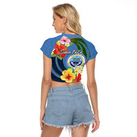 Micronesia Constitution Day Raglan Cropped T Shirt Hibiscus and Tapa Tribal Pattern LT03 - Polynesian Pride
