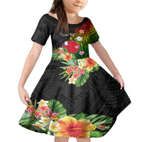 Wallis and Futuna Victory Day Family Matching Mermaid Dress and Hawaiian Shirt Tribal Polynesian Tattoo and Hibiscus Flower LT03 Daughter's Dress Reggae - Polynesian Pride