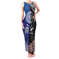 Samoa and Aotearoa Together Family Matching Tank Maxi Dress and Hawaiian Shirt Tatau Art Tattoos-Taniko and Maori with Fern LT03 Mom's Dress Black - Polynesian Pride