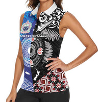 Samoa and Aotearoa Together Women Sleeveless Polo Shirt Tatau Art Tattoos-Taniko and Maori with Fern
