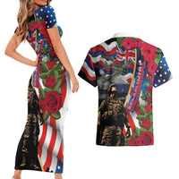 Hawaii and United States Memorial Day Couples Matching Short Sleeve Bodycon Dress and Hawaiian Shirt Honor and Remember The Fallen LT03 - Polynesian Pride