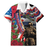 Hawaii and United States Memorial Day Family Matching Mermaid Dress and Hawaiian Shirt Honor and Remember The Fallen LT03 Dad's Shirt - Short Sleeve Blue - Polynesian Pride