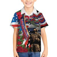 Hawaii and United States Memorial Day Family Matching Off Shoulder Maxi Dress and Hawaiian Shirt Honor and Remember The Fallen LT03 Son's Shirt Blue - Polynesian Pride