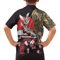 Japanese Culture and Hawaiian Tribal Family Matching Long Sleeve Bodycon Dress and Hawaiian Shirt Sakura Blossom Tapa Pattern LT03 - Polynesian Pride