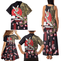 Japanese Culture and Hawaiian Tribal Family Matching Tank Maxi Dress and Hawaiian Shirt Sakura Blossom Tapa Pattern LT03 - Polynesian Pride