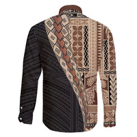 Samoa Siapo Motif Half Style Family Matching Short Sleeve Bodycon Dress and Hawaiian Shirt Brown Version