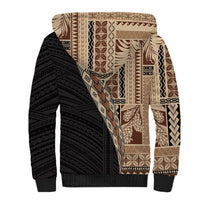 Samoa Siapo Motif Half Style Sherpa Hoodie Brown Version LT03 - Polynesian Pride